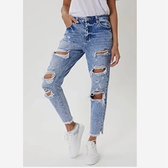 KanCan 9 (28) High Rise Distressed Mom Women’s Jeans Frayed Hems KC5201M - Picture 1 of 11